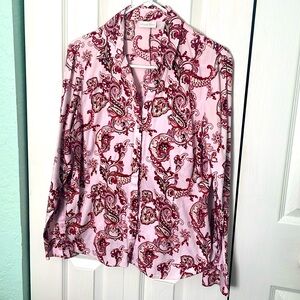 New York and Company burgundy paisley long sleeve button down